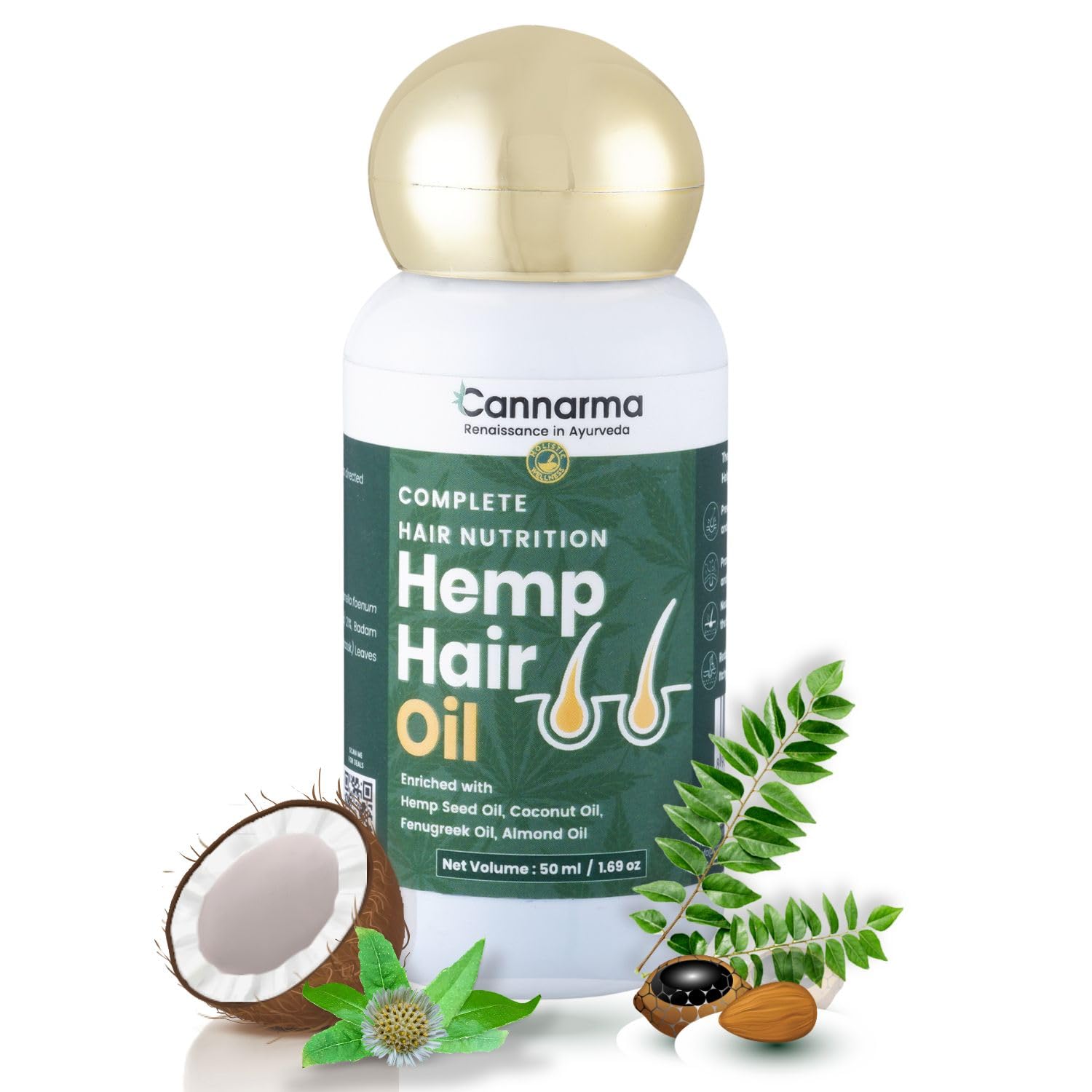 Cannarma Hemp Hair Oil for Hair Growth & Strength with Almond, Bhringraj