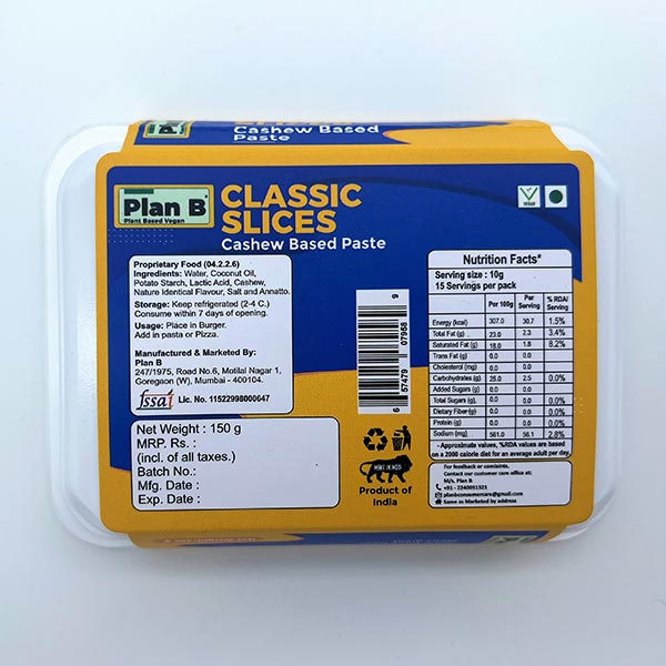 Plant Based Classic Cheese Slices, 150g (Cashew based cheese for a healthier you)