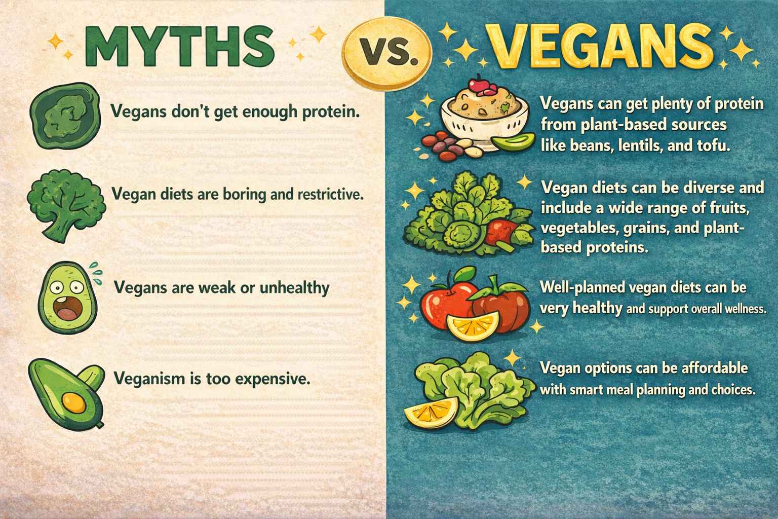 Infographic showing myths vs facts about vegan breakfasts in India