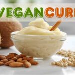 Vegan curd made from coconut, almond, and soy milk in a bright kitchen setting.