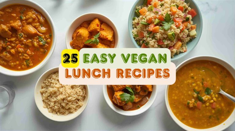 Assorted vegan Indian lunch dishes like chana masala, tofu curry, and quinoa salad on a rustic table