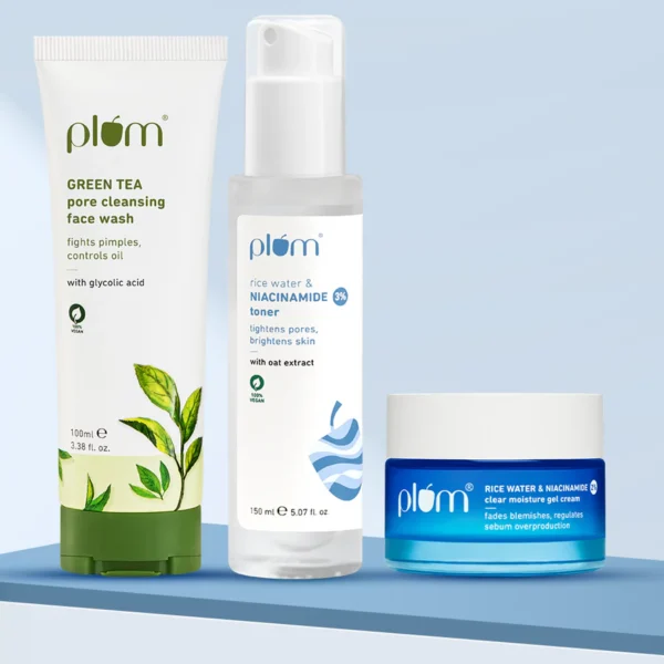 Pore-fectly Bright Combo for Oily, Acne-prone skin with Green Tea Face Wash, Niacinamide Toner & Niacinamide Gel Cream
