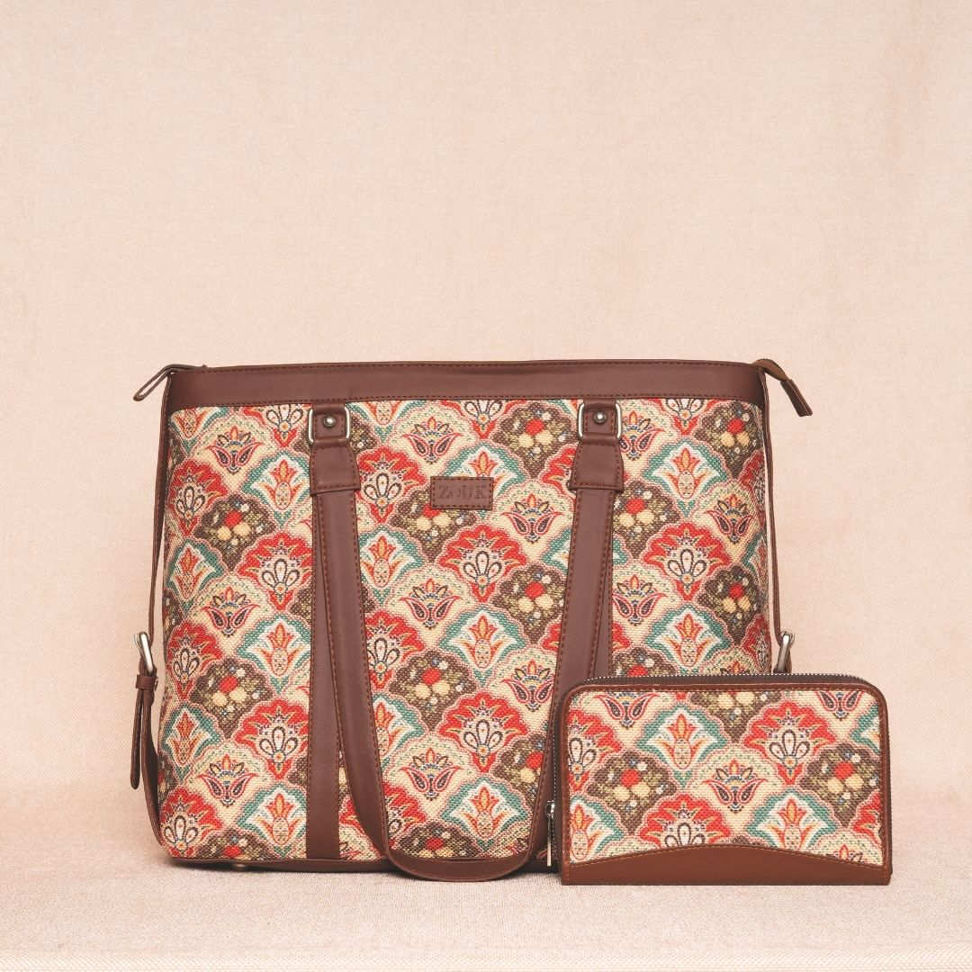 12_9931b4b7-cc6a-4fa4-8c41-a230ae158d70.jpg Mughal Art Multicolor- Office Bag & Chain Wallet Combo - Image 1