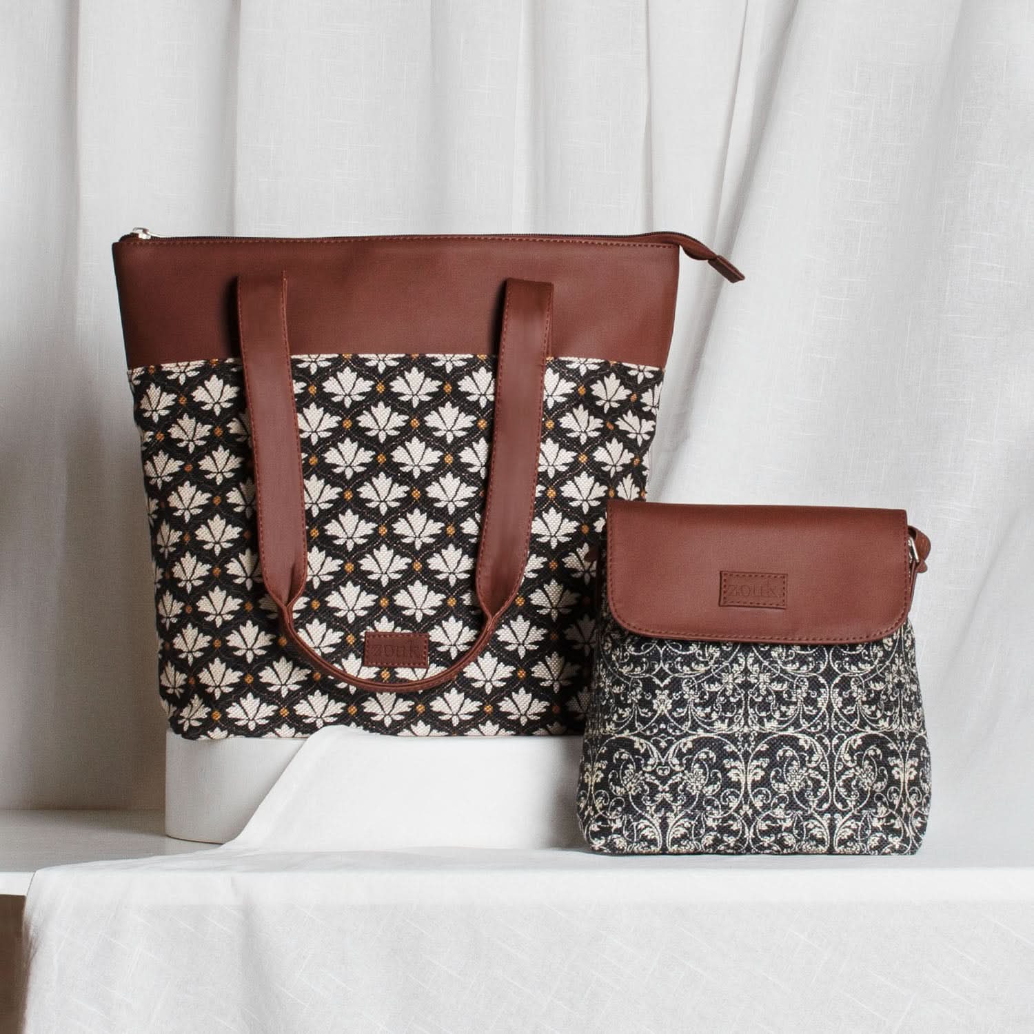 CopyofUntitled-1_0019_Curves14.jpg Bidri Kaiser & Lattice Lace - Everyday Tote Bag & Flap Sling Bag Combo - Image 1