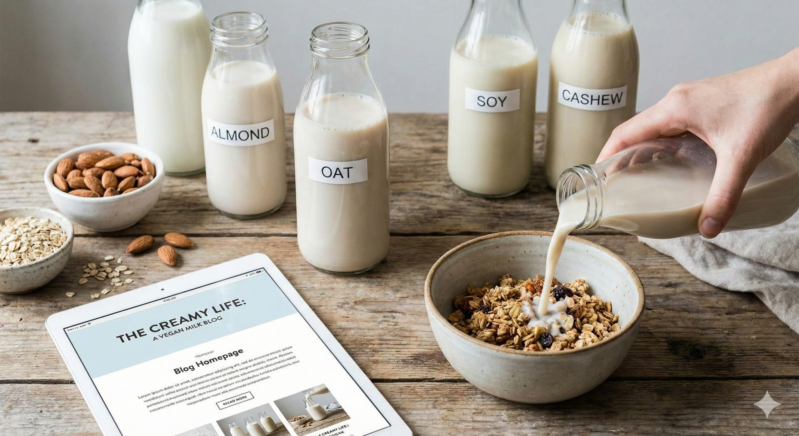 Freshly made homemade oat milk and almond milk in glass jars—the ultimate guide to what is vegan milk