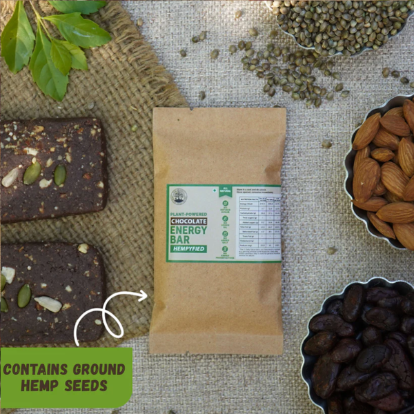 Plant-Powered Chocolate Energy Bar With Hemp Seeds (50 g), Vegan