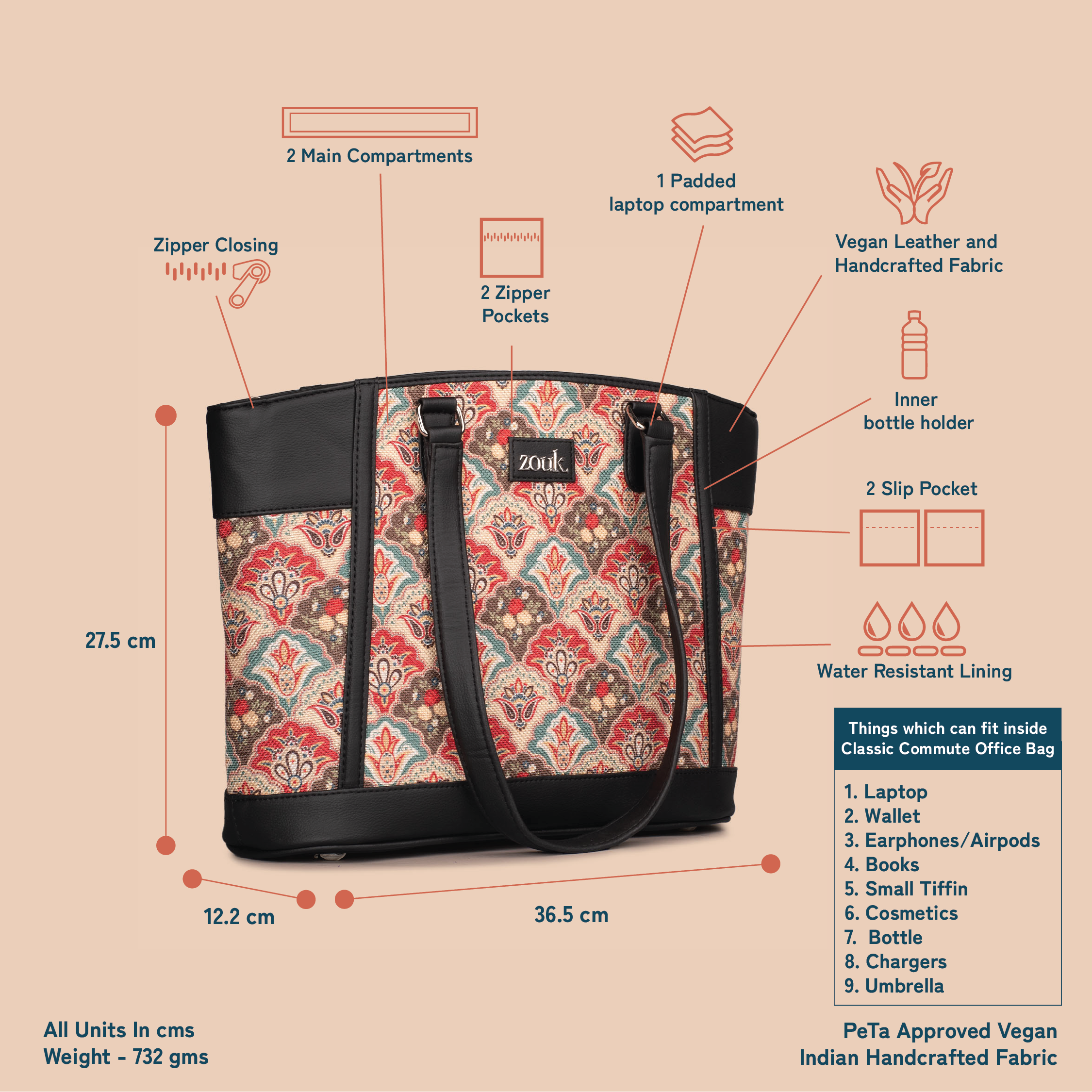 Mughal Art Multicolor Classic Commute Office Bag - Image 5