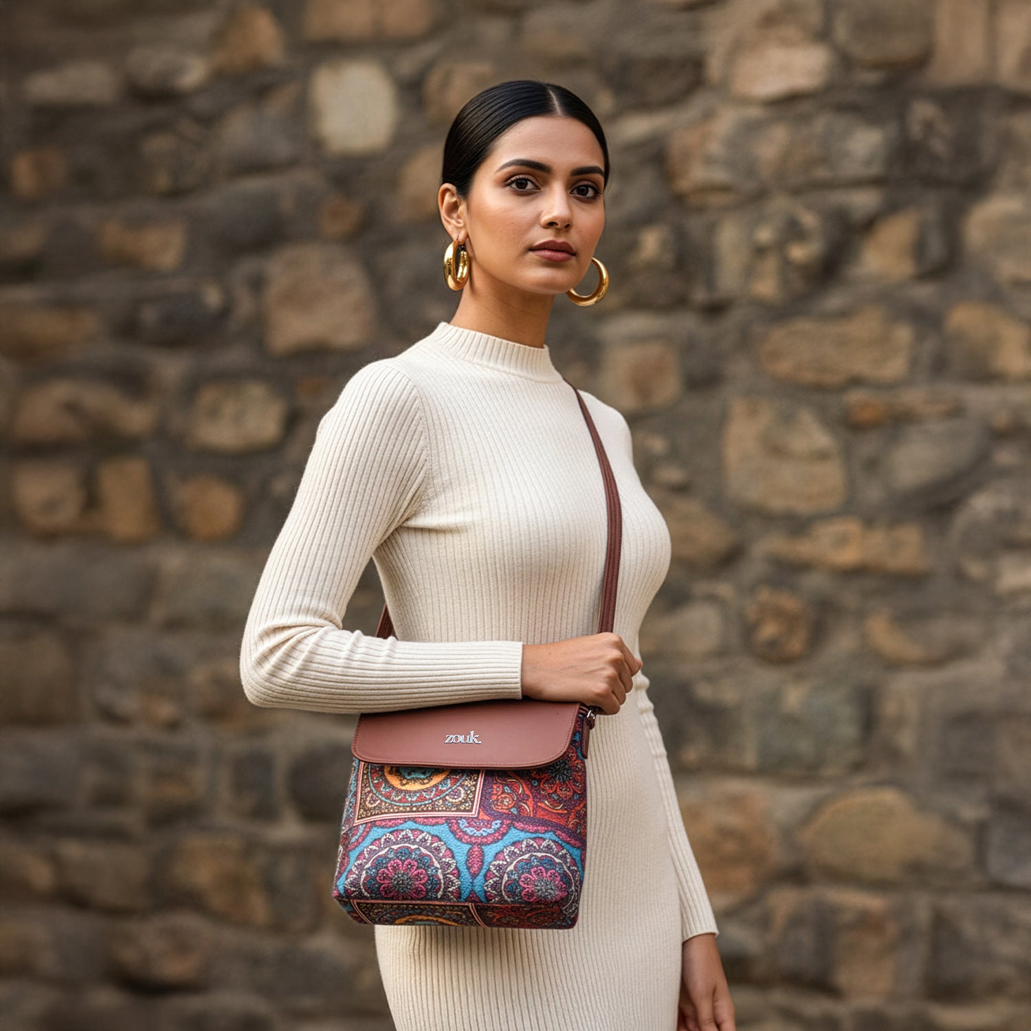 Multicolor Mandala Print Flap Sling Bag - Image 2