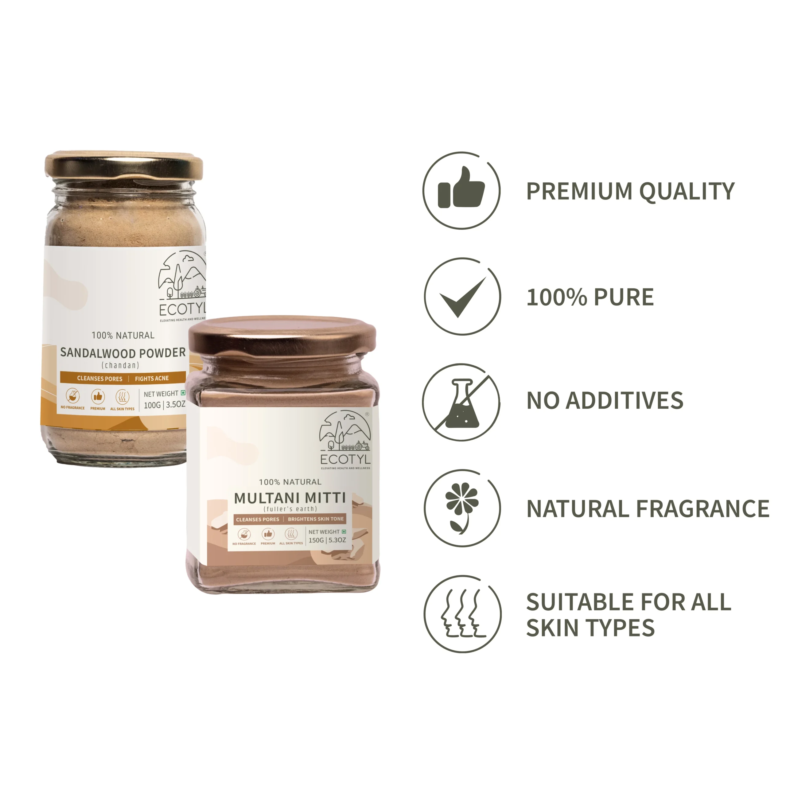 Organic Skin Care Combo – Sandalwood Powder & Multani Mitti for Clear Skin - Image 2