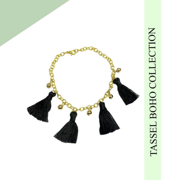 Black Tassel Alloy Gold Tone Bead Anklet