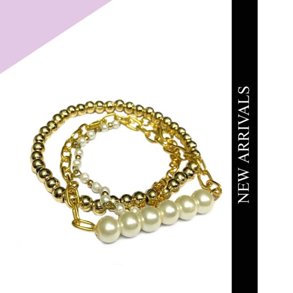 Golden Pearl Coin Chain Charm Combo Bracelet