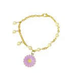Purple Daisy Pearl Chain Charm Bracelet - Image 2