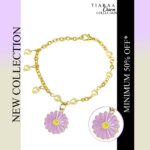 Purple Daisy Pearl Chain Charm Bracelet