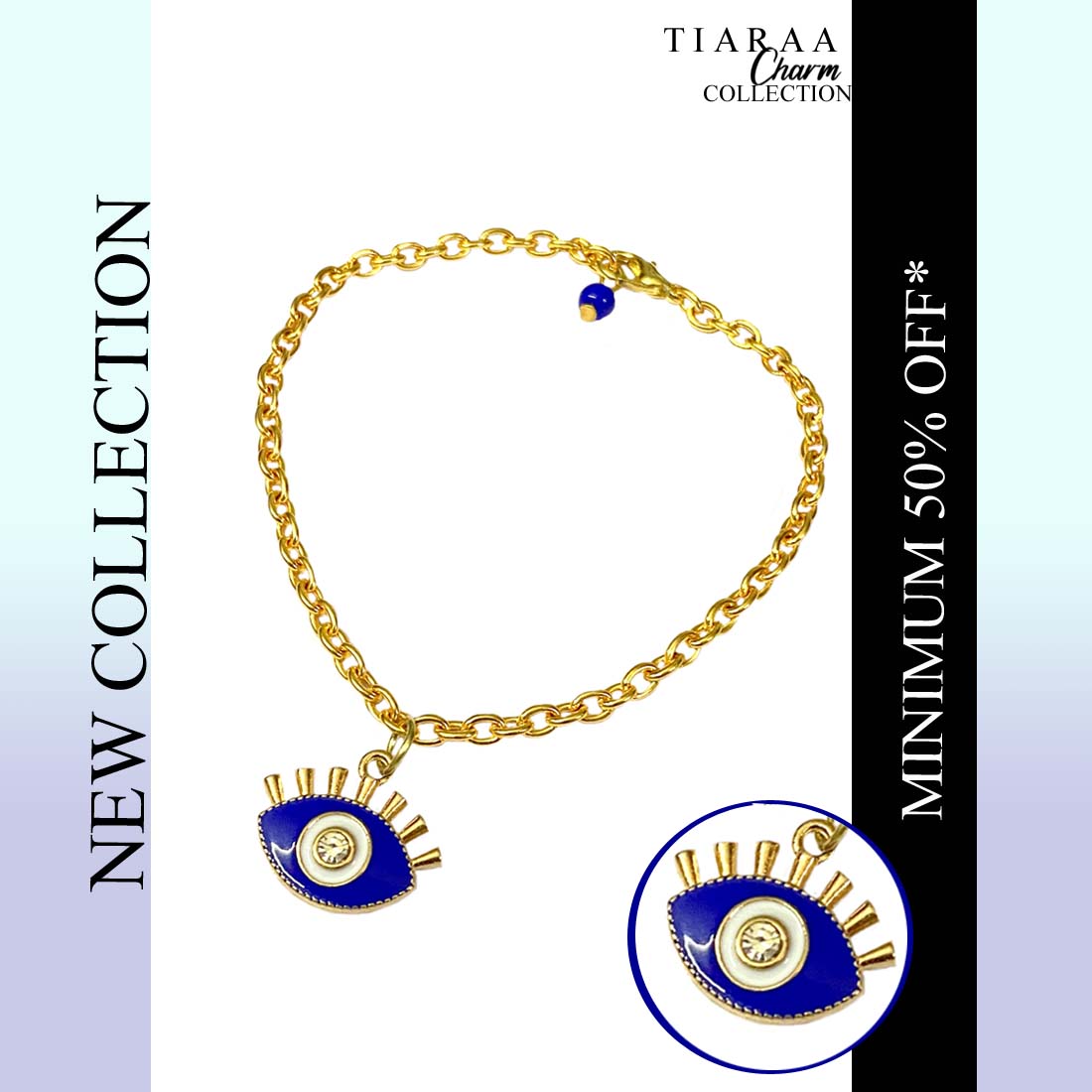 TCB334-9-copy.jpg Blue Evil Eye Golden Charm Bracelet - Image 1