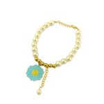 Blue Daisy Pendant Pearl Charm Bracelet - Image 2