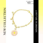 Pink Daisy Imitation Pearl Charm Bracelet