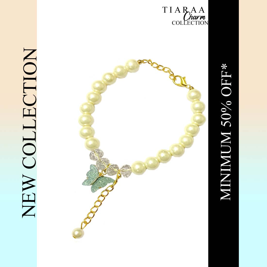 TCB3774copy.jpg Blue Butterfly Crystal Pearl Bracelet - Image 1