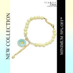 Blue Daisy  Crystal Pearl Charm Bracelet