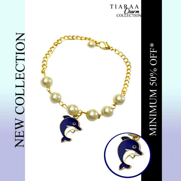 Blue Dolphin Imitation Pearl Charm Bracelet