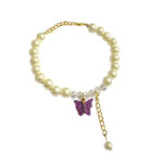 Purple Butterfly Crystal Pearl Charm Bracelet - Image 2