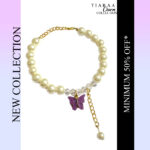 Purple Butterfly Crystal Pearl Charm Bracelet