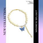 Dark Blue Butterfly Crystal Pearl Bracelet