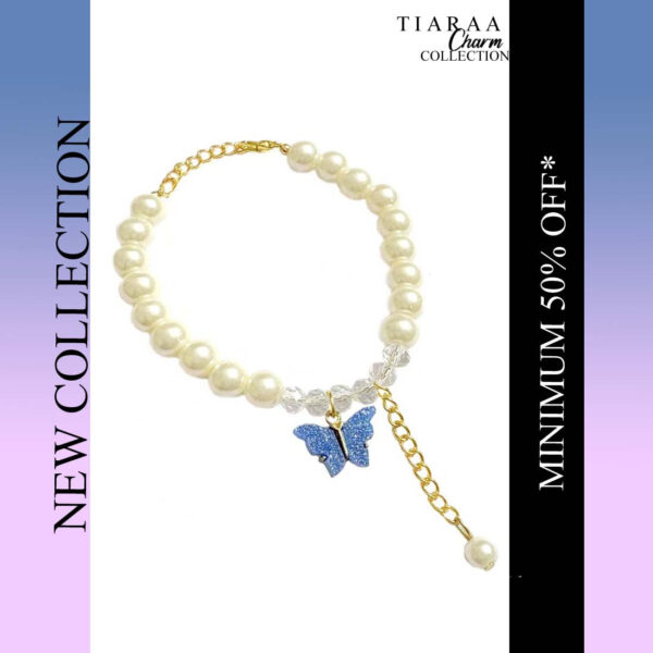 Dark Blue Butterfly Crystal Pearl Bracelet