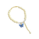 Dark Blue Butterfly Crystal Pearl Bracelet - Image 2