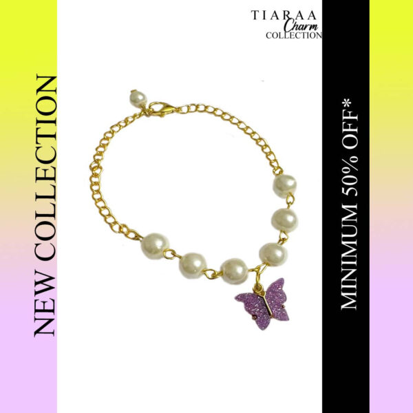 Purple Butterfly Imitation Pearl Charm Bracelet