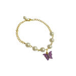 Purple Butterfly Imitation Pearl Charm Bracelet - Image 2