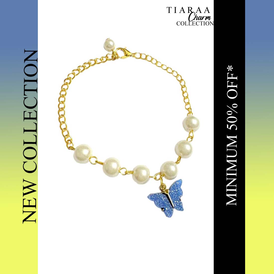 TCB4134copy.jpg Blue Butterfly Chain Pearl Bracelet - Image 1