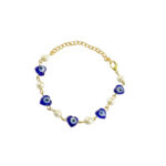 Heart Blue Evil Eye Pearl Charm Bracelet - Image 2