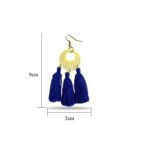 Blue Alloy Tassel Golden Boho Chic Earrings - Image 2