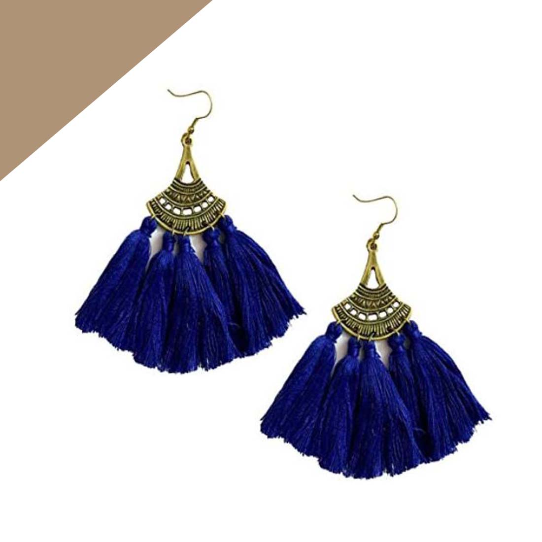 TCE085-5.jpg Blue Alloy Tassel Boho Chic Earrings - Image 1
