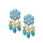 Light Blue Meena Floral Kundan Polki Jhumka - Image 2
