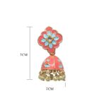 Pink Blue Multicolor Meena Kundan Floral Polki Jhumka - Image 3