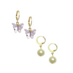 Purple Butterfly Pearl Golden Earrings Combo Set - Image 2