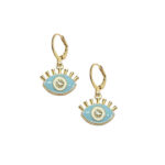 Blue Evil Eye Stone Studded Golden Earrings - Image 2