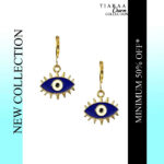 Blue Evil Eye Stone Golden Earrings