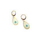 White Evil Eye Drop Golden Earrings - Image 2