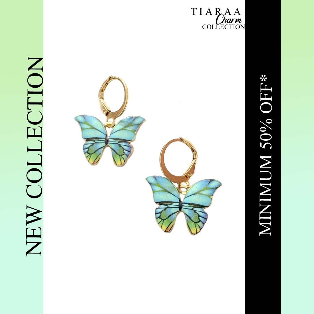 TCE11284copy.jpg Blue Multi Butterfly Golden Combo Earrings - Image 1