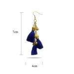Blue Alloy Tassel Golden Bead Boho Chic Earrings - Image 2