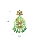 Light Green Mirror Floral Meena Golden Stone Earrings - Image 3
