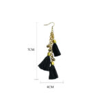 Black Alloy Tassel Golden Bead Boho Chic Earrings - Image 2