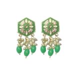 Light Green Meenakari Golden Pearl Fashion Earrings - Image 2
