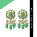 Light Green Meenakari Golden Pearl Fashion Earrings