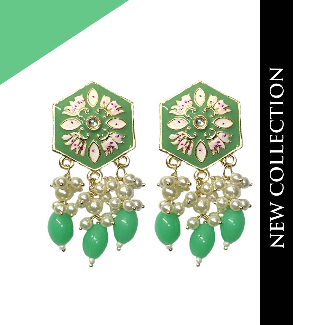 TCE977-4.jpg Light Green Meenakari Golden Pearl Fashion Earrings - Image 1