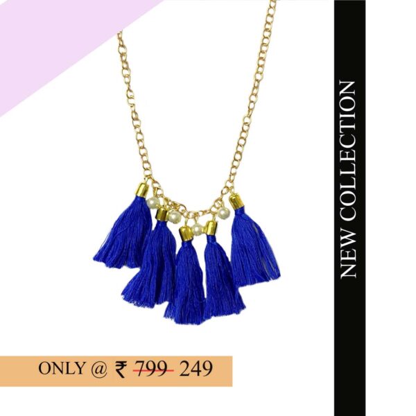 Blue Tassel Alloy Imitation Pearl Necklace