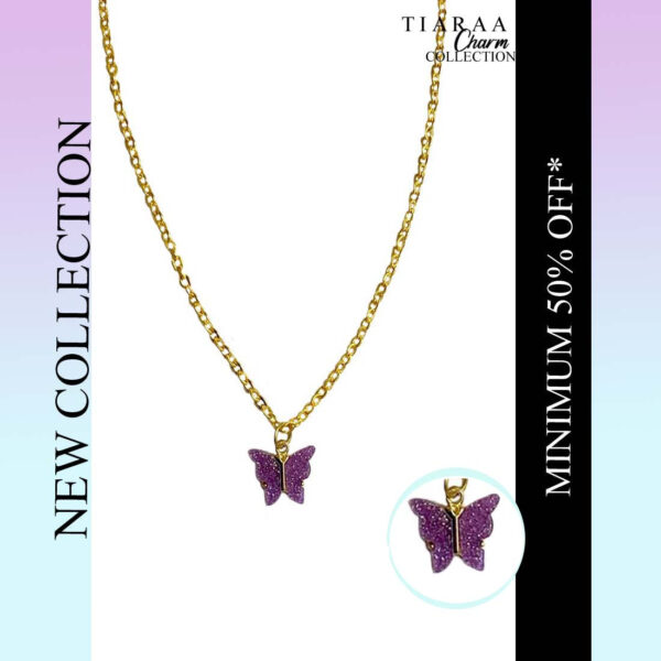 Purple Butterfly Pendant Charm Necklace