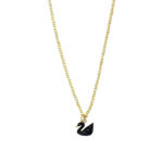 Black Glitter Swan Studded Golden Charm Necklace - Image 2